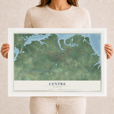 Map of Centre, Alabama, 12 x 18 inch print in a white wood frame