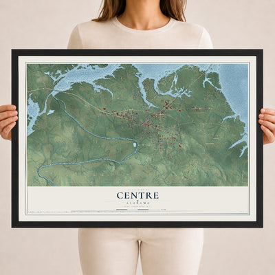 Map of Centre, Alabama, 18 x 24 inch print in a black wood frame