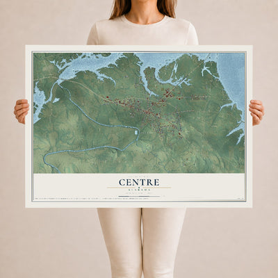 Map of Centre, Alabama, 24 x 36 inch unframed archival matte print