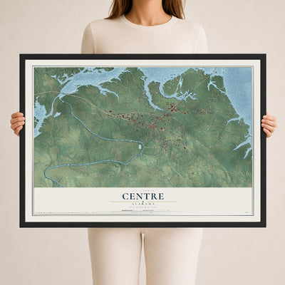 Map of Centre, Alabama, 24 x 36 inch print in a black wood frame