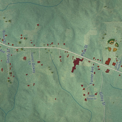 Second close-up of the map of Chatom, Alabama print showing more streets and buildings