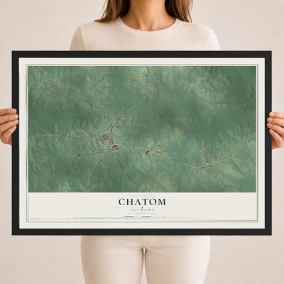 Map of Chatom, Alabama, 18 x 24 inch print in a black wood frame