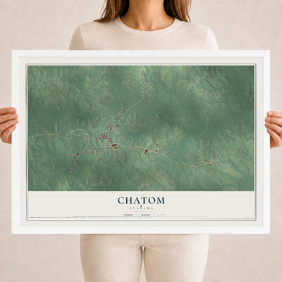 Map of Chatom, Alabama, 18 x 24 inch print in a white wood frame