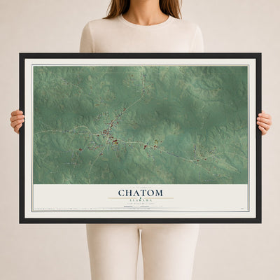 Map of Chatom, Alabama, 24 x 36 inch print in a black wood frame