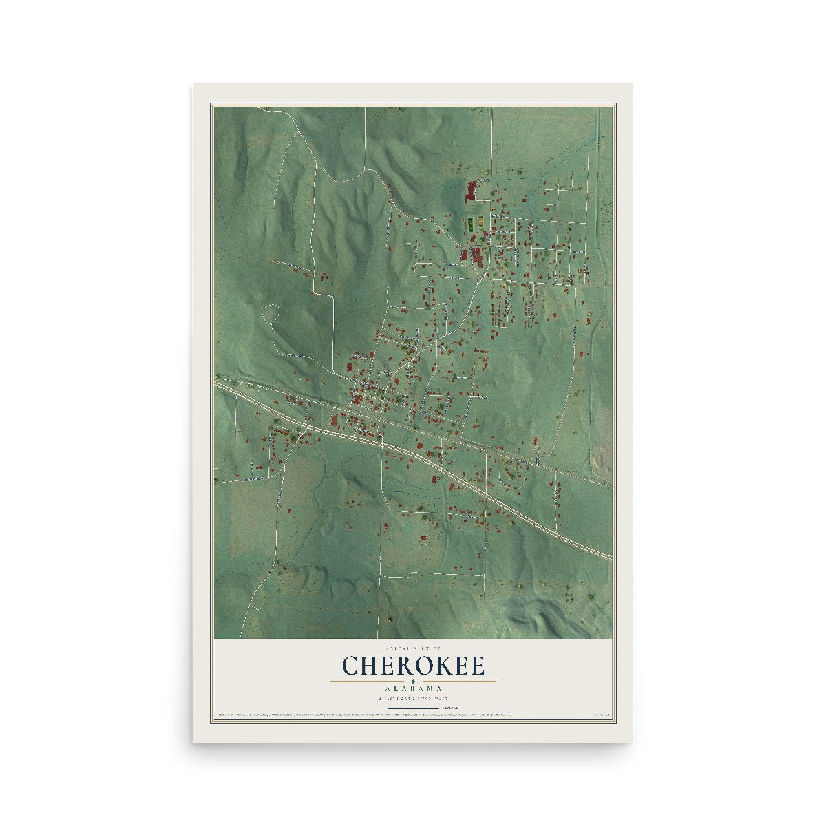 Map of Cherokee, Alabama, 12 x 18 inch unframed archival matte print