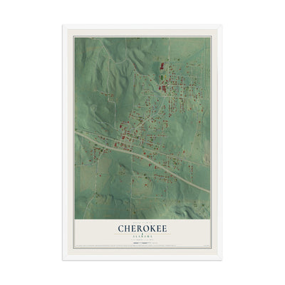 Map of Cherokee, Alabama, 12 x 18 inch print in a white wood frame