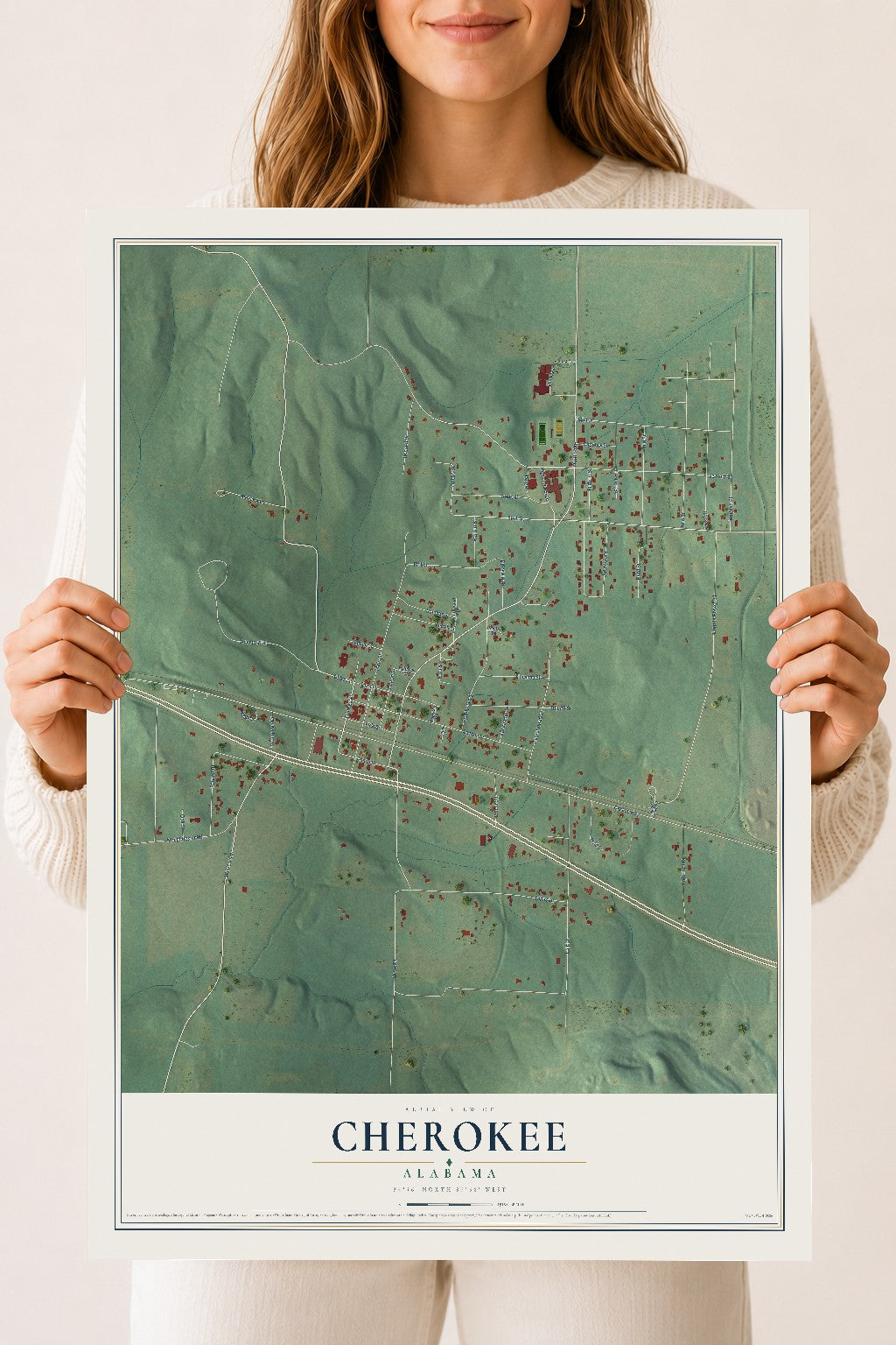 Map of Cherokee, Alabama, 18 x 24 inch unframed archival matte print