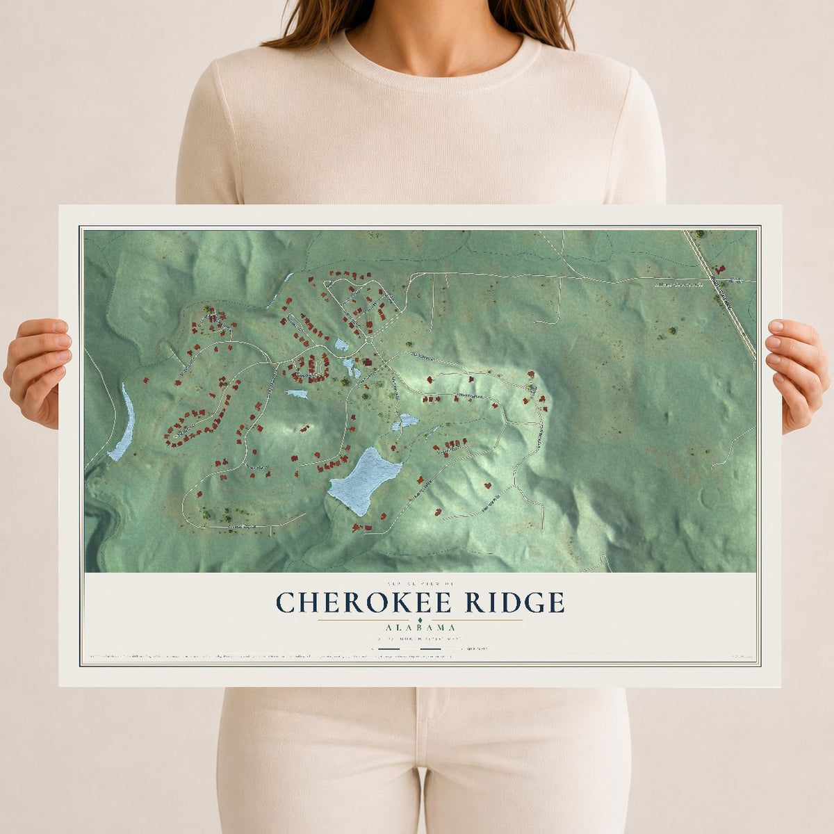 Map of Cherokee Ridge, Alabama, 12 x 18 inch unframed archival matte print