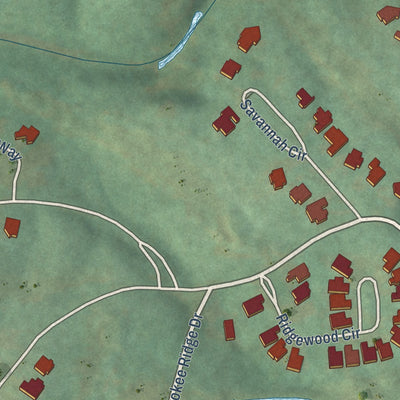 Second close-up of the map of Cherokee Ridge, Alabama print showing more streets and buildings