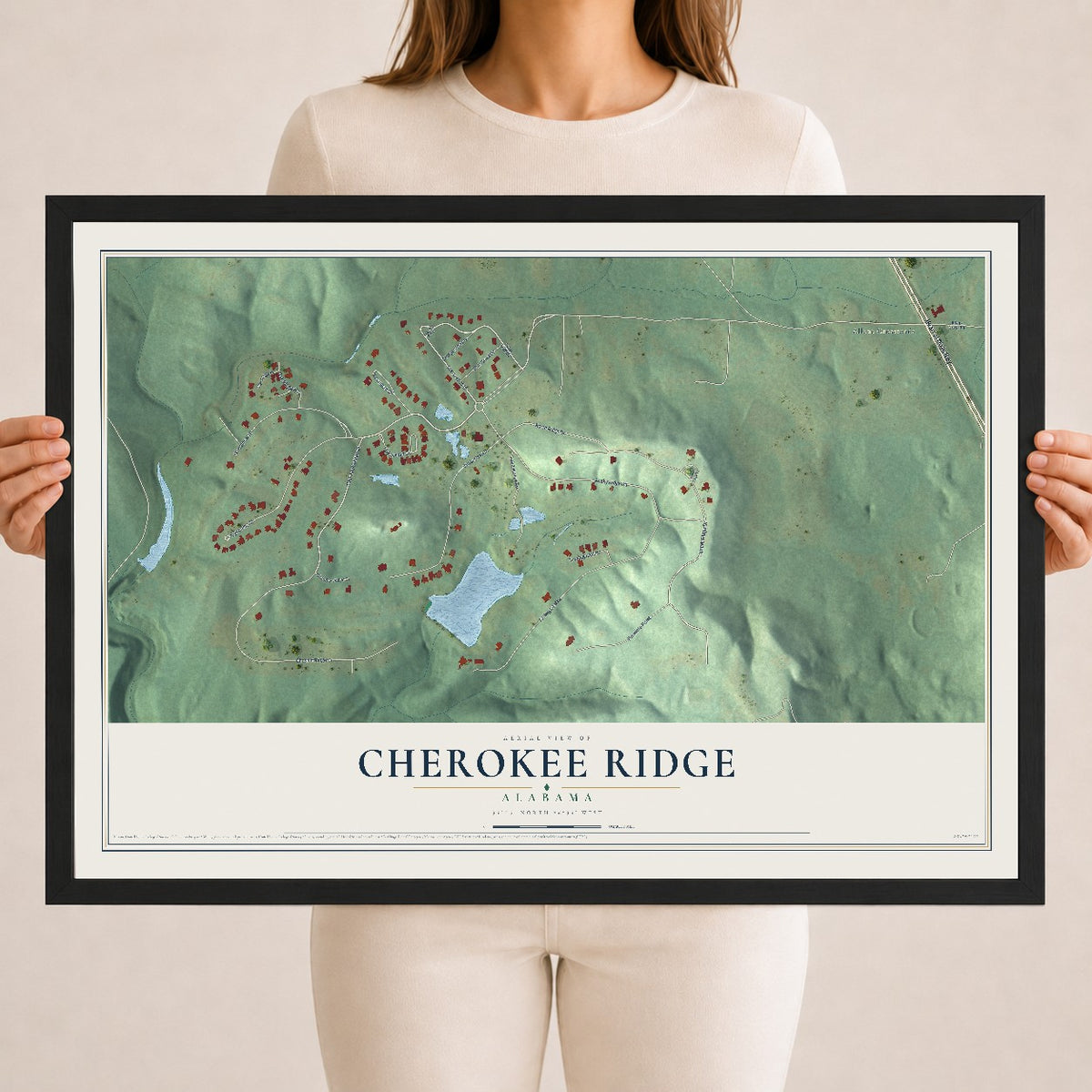 Map of Cherokee Ridge, Alabama, 18 x 24 inch print in a black wood frame