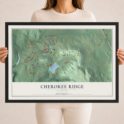 Map of Cherokee Ridge, Alabama, 18 x 24 inch print in a black wood frame
