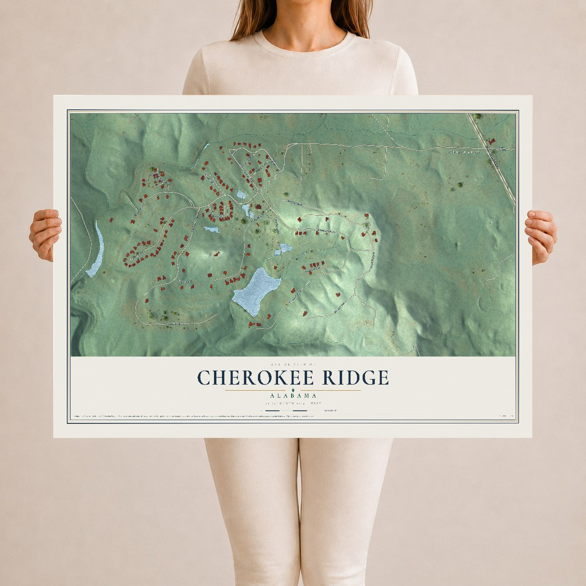 Map of Cherokee Ridge, Alabama, 24 x 36 inch unframed archival matte print