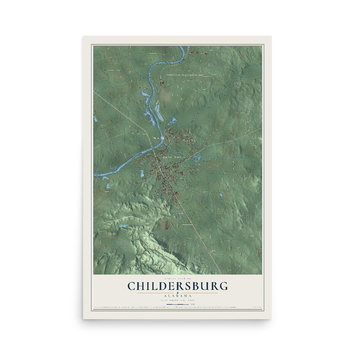 Map of Childersburg, Alabama, 12 x 18 inch unframed archival matte print