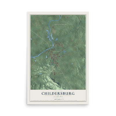 Map of Childersburg, Alabama, 12 x 18 inch unframed archival matte print