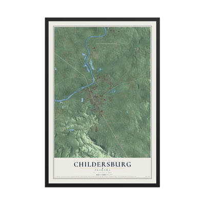 Map of Childersburg, Alabama, 12 x 18 inch print in a black wood frame