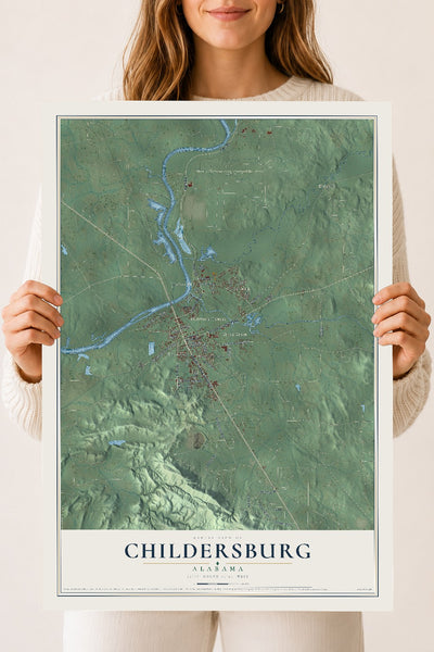Map of Childersburg, Alabama, 18 x 24 inch unframed archival matte print