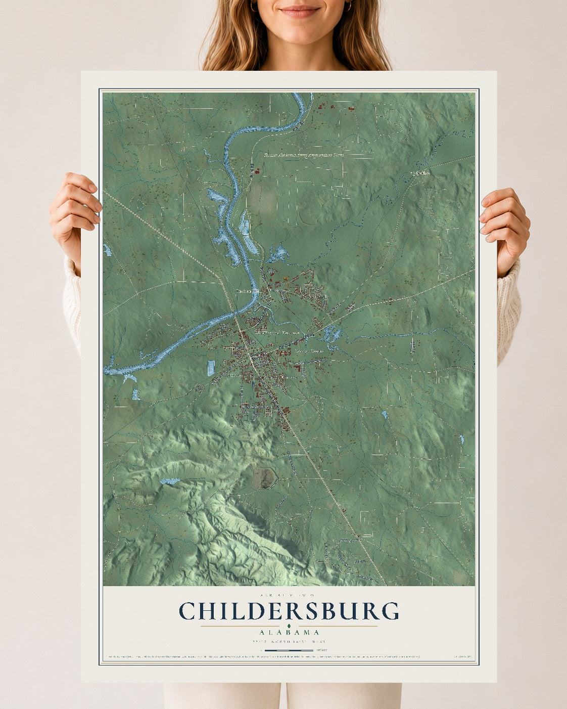 Map of Childersburg, Alabama, 24 x 36 inch unframed archival matte print