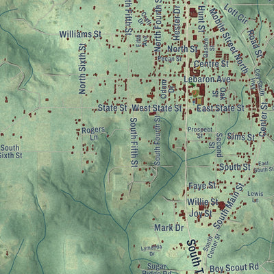 Close-up of the map of Citronelle, Alabama print showing street and building detail
