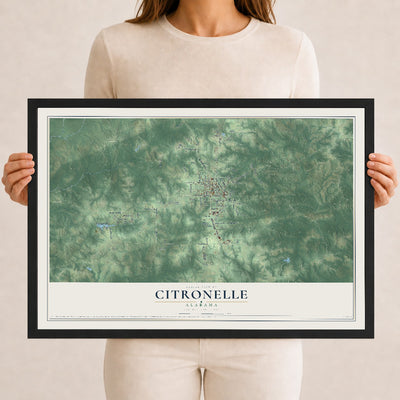 Map of Citronelle, Alabama, 12 x 18 inch print in a black wood frame
