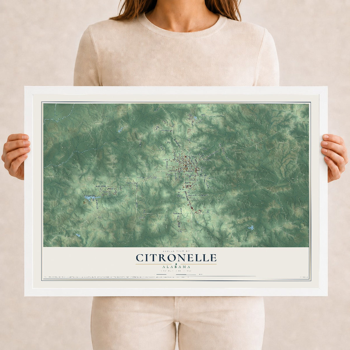 Map of Citronelle, Alabama, 12 x 18 inch print in a white wood frame