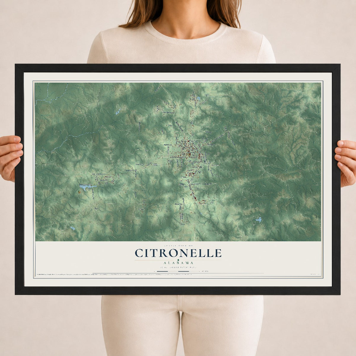 Map of Citronelle, Alabama, 18 x 24 inch print in a black wood frame