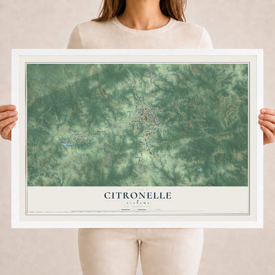 Map of Citronelle, Alabama, 18 x 24 inch print in a white wood frame