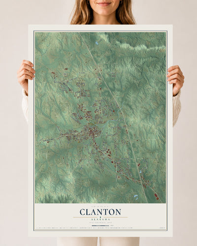 Map of Clanton, Alabama, 24 x 36 inch unframed archival matte print