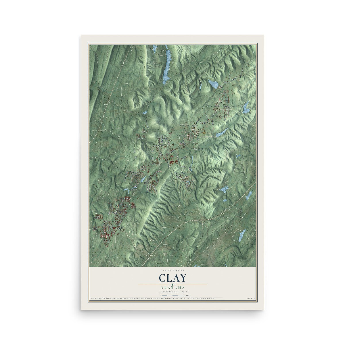 Map of Clay, Alabama, 12 x 18 inch unframed archival matte print