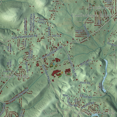 Close-up of the map of Clay, Alabama print showing street and building detail