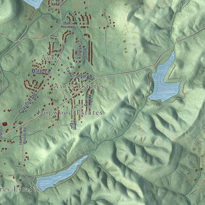 Second close-up of the map of Clay, Alabama print showing more streets and buildings