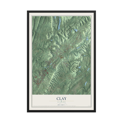 Map of Clay, Alabama, 12 x 18 inch print in a black wood frame