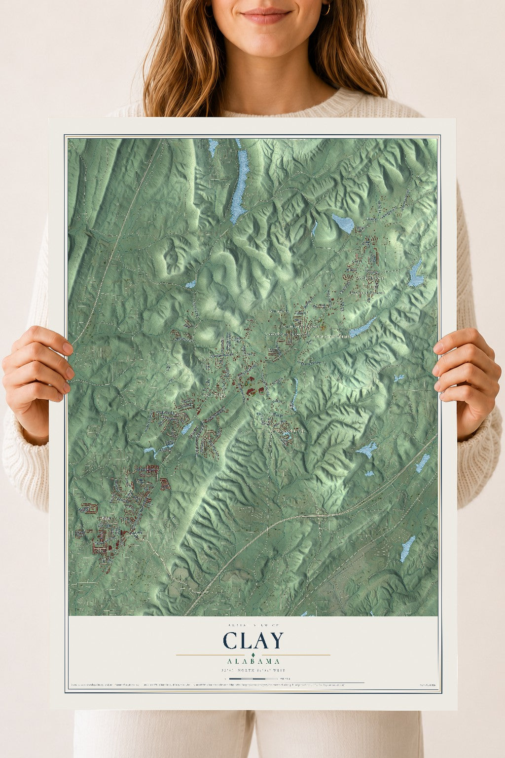Map of Clay, Alabama, 18 x 24 inch unframed archival matte print