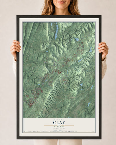 Map of Clay, Alabama, 24 x 36 inch print in a black wood frame