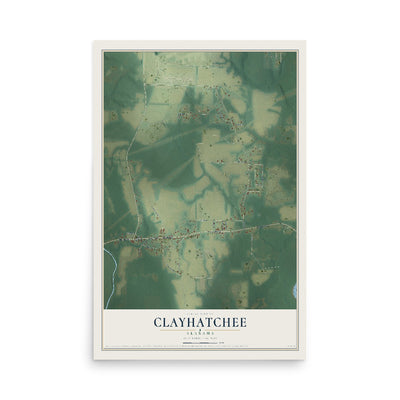 Map of Clayhatchee, Alabama, 12 x 18 inch unframed archival matte print