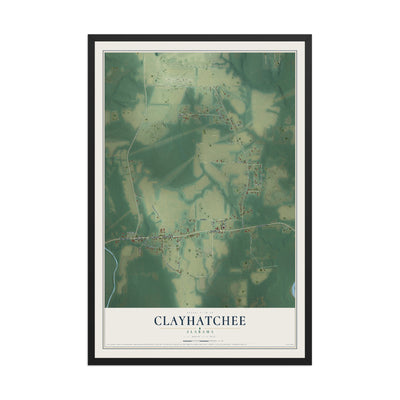 Map of Clayhatchee, Alabama, 12 x 18 inch print in a black wood frame