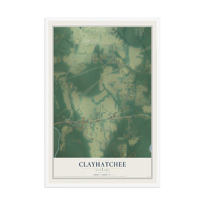 Map of Clayhatchee, Alabama, 12 x 18 inch print in a white wood frame