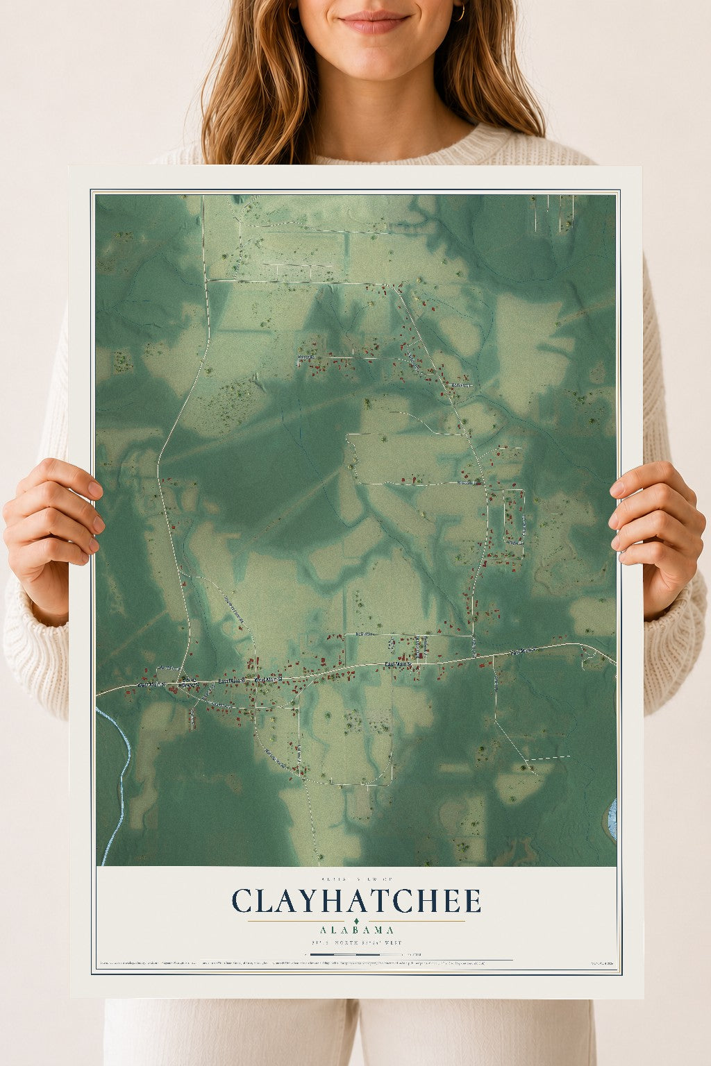 Map of Clayhatchee, Alabama, 18 x 24 inch unframed archival matte print