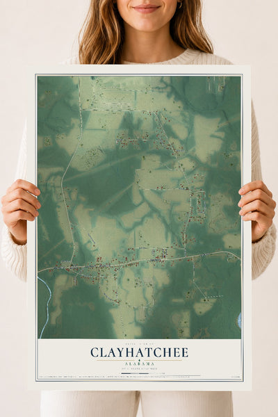 Map of Clayhatchee, Alabama, 18 x 24 inch unframed archival matte print