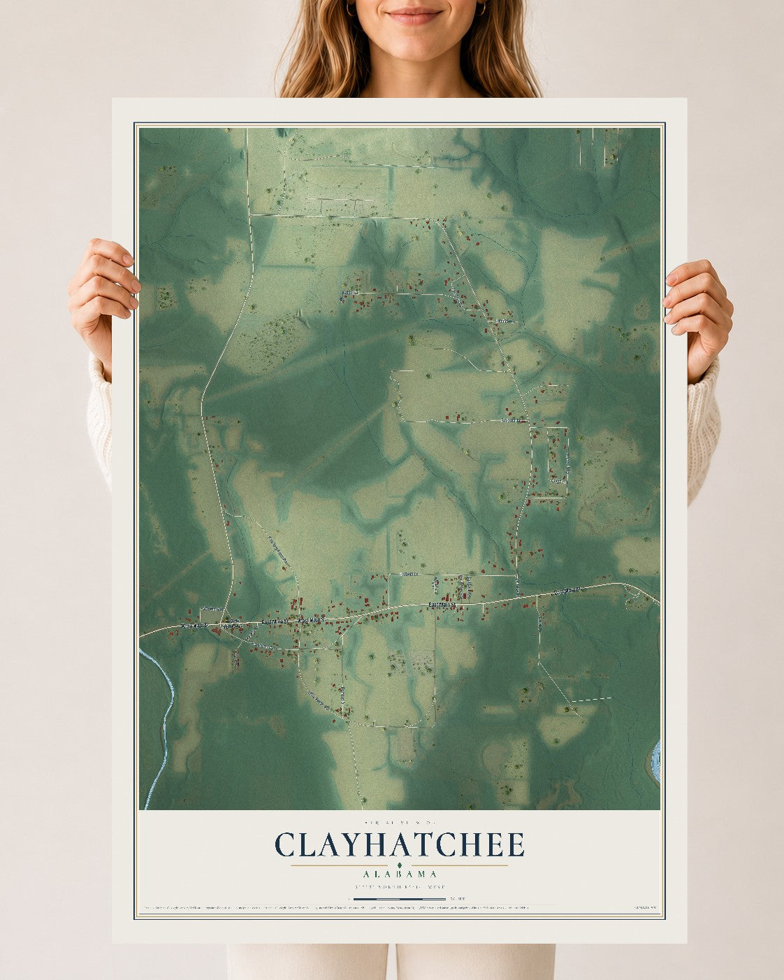 Map of Clayhatchee, Alabama, 24 x 36 inch unframed archival matte print