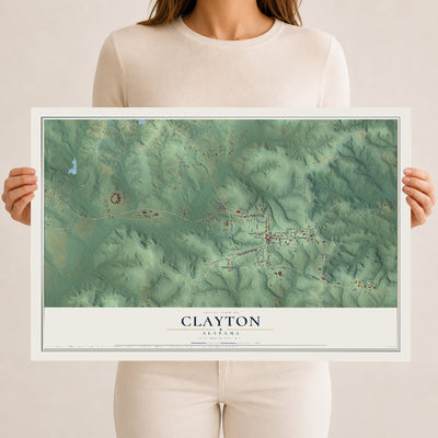Map of Clayton, Alabama, 12 x 18 inch unframed archival matte print