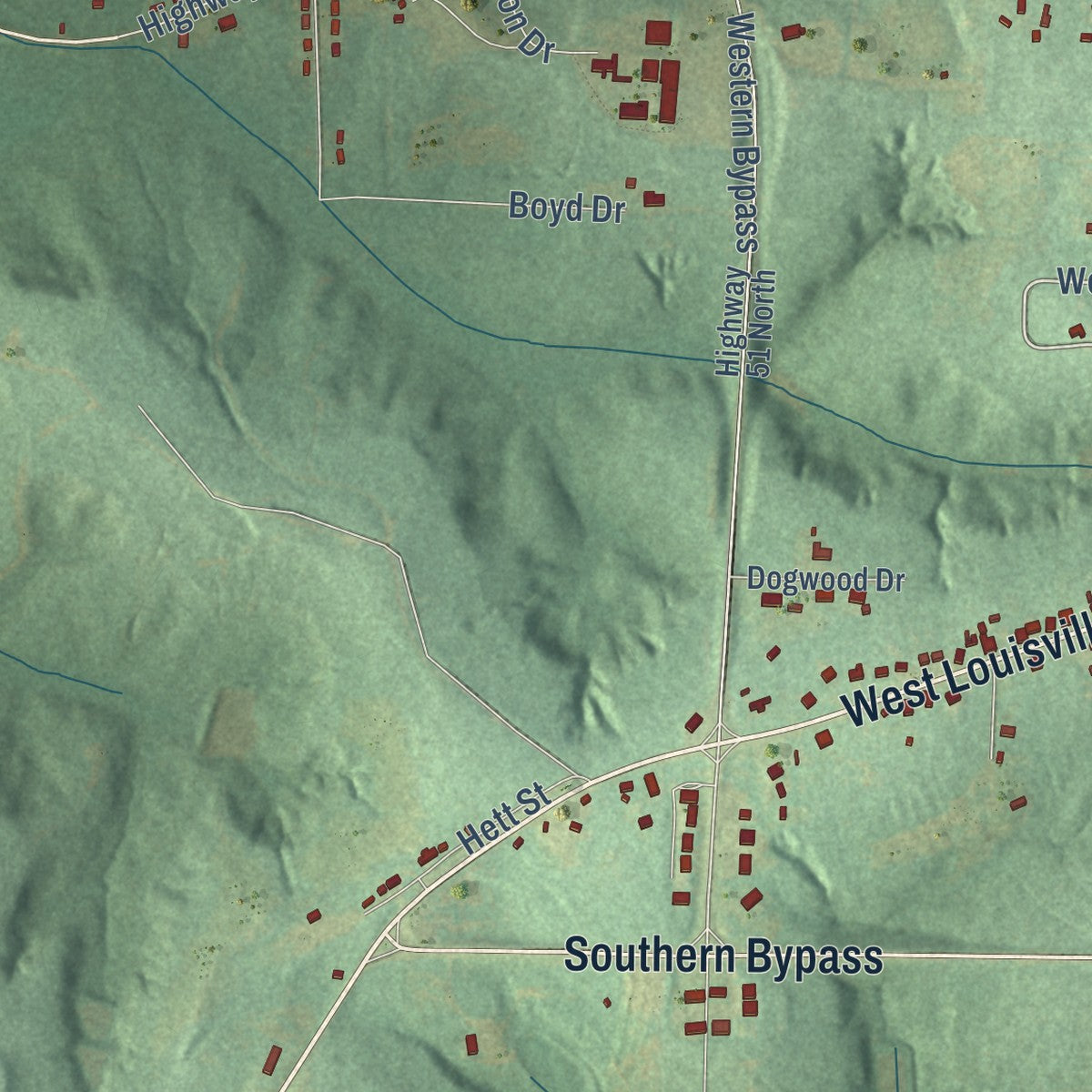 Second close-up of the map of Clayton, Alabama print showing more streets and buildings