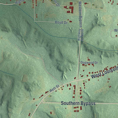 Second close-up of the map of Clayton, Alabama print showing more streets and buildings
