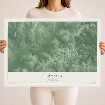 Map of Clayton, Alabama, 18 x 24 inch unframed archival matte print