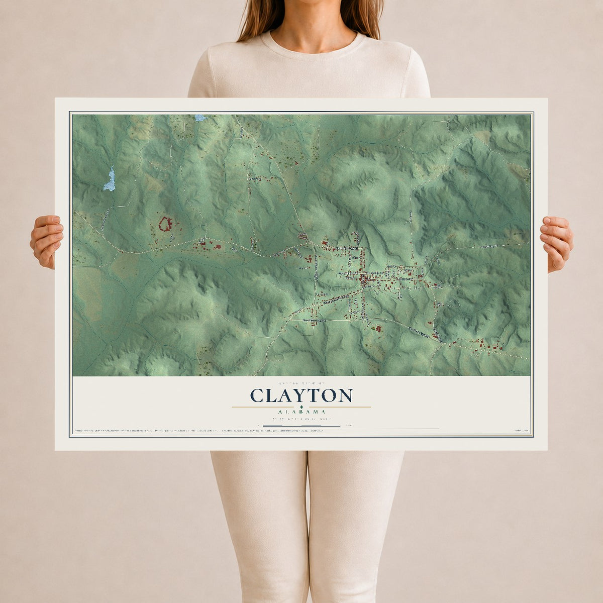 Map of Clayton, Alabama, 24 x 36 inch unframed archival matte print