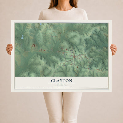 Map of Clayton, Alabama, 24 x 36 inch unframed archival matte print