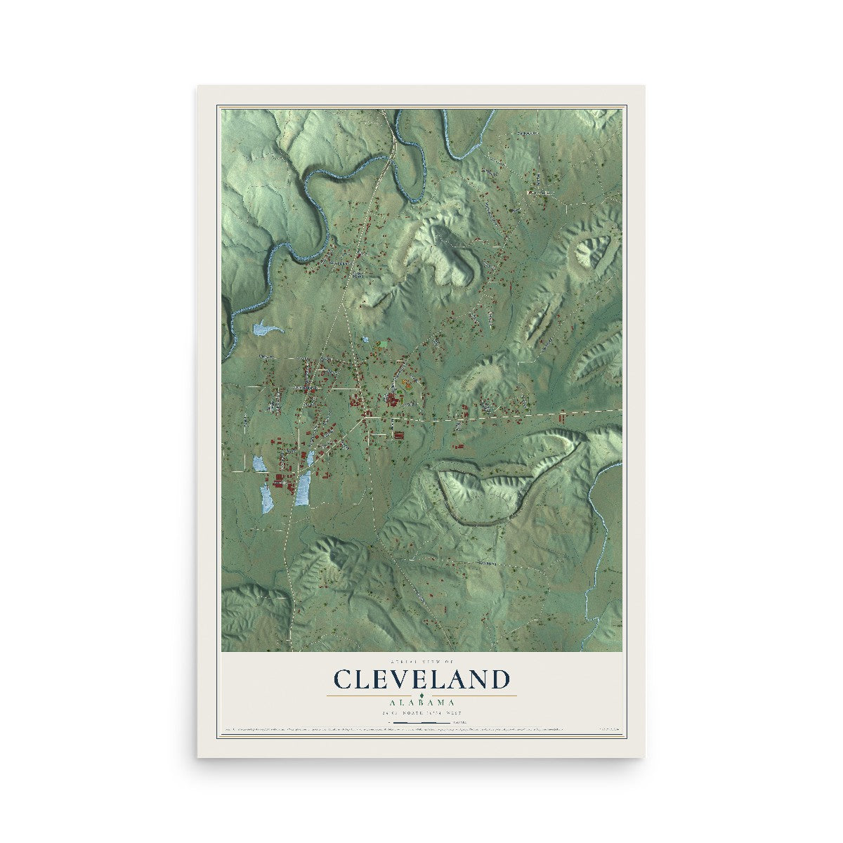Map of Cleveland, Alabama, 12 x 18 inch unframed archival matte print