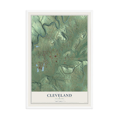 Map of Cleveland, Alabama, 12 x 18 inch print in a white wood frame