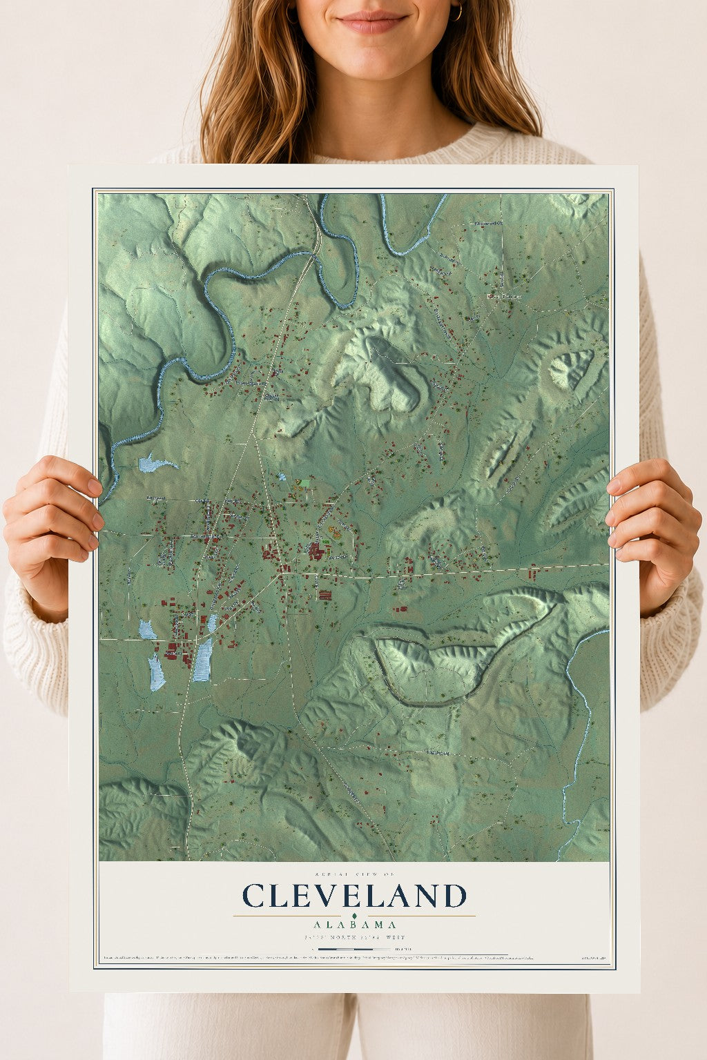 Map of Cleveland, Alabama, 18 x 24 inch unframed archival matte print