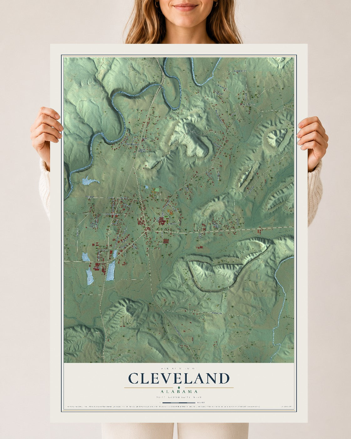 Map of Cleveland, Alabama, 24 x 36 inch unframed archival matte print