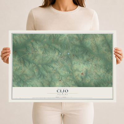 Map of Clio, Alabama, 12 x 18 inch unframed archival matte print